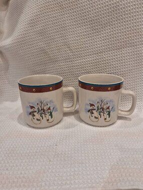 2 Royal Seasons Stoneware Snowman Mugs